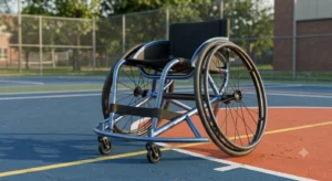 Illustration d'un fauteuil roulant manuel pediatrique ajustable pour enfant
