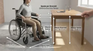 Misure carrozzina e altezza dei braccioli per il corretto avvicinamento a tavoli e scrivanie