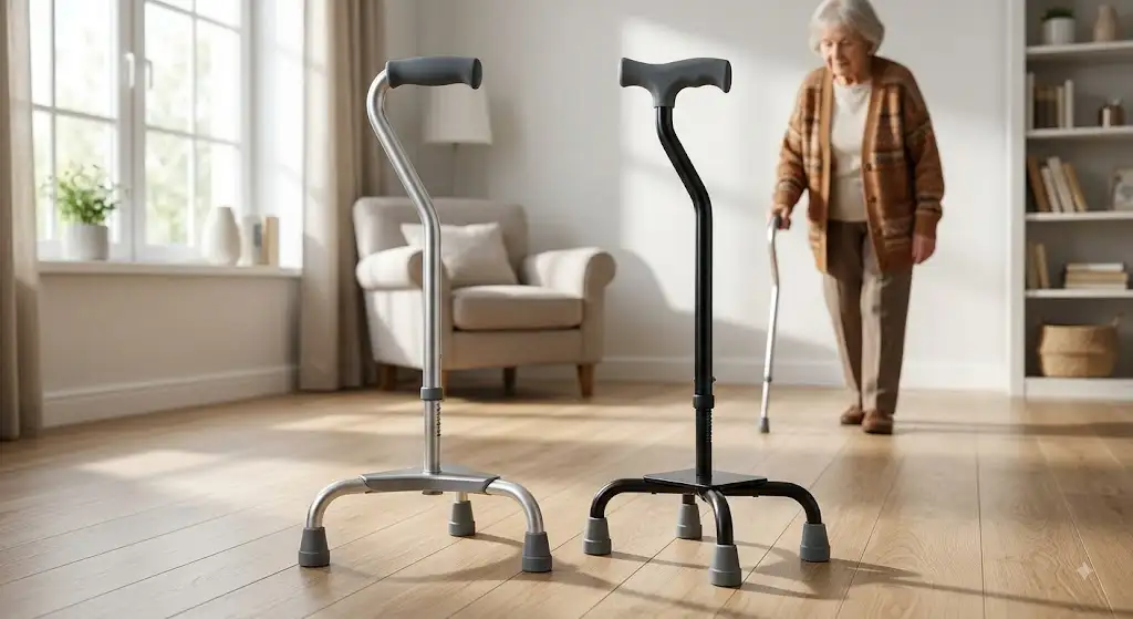 Comparatif entre une canne tripode quadripode pour l'aide à la marche des seniors