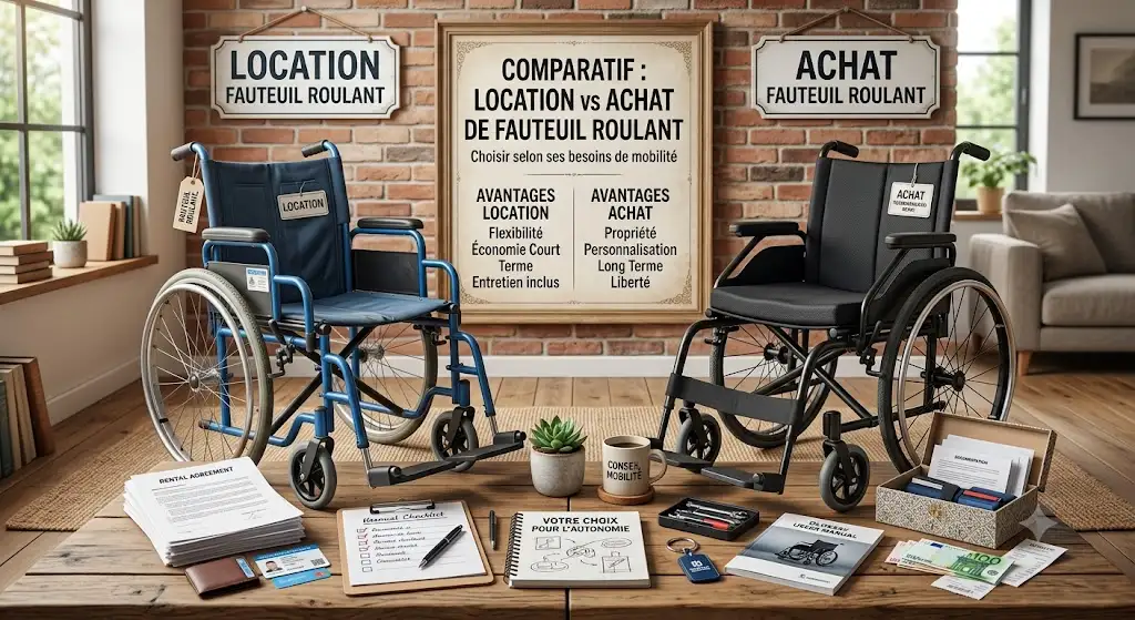 Tableau comparatif entre la location fauteuil roulant vs achat pour choisir selon ses besoins de mobilité