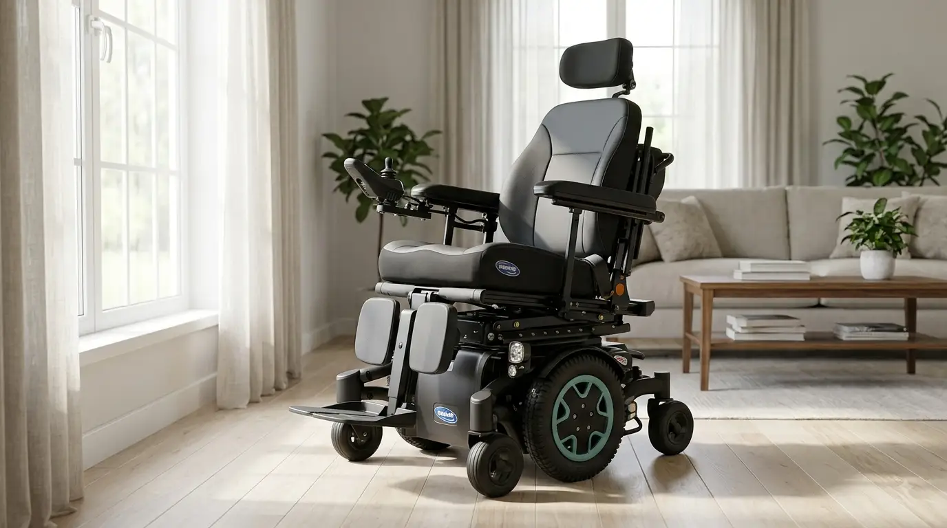 Carrozzina Invacare pieghevole ad alta mobilità posizionata in un soggiorno luminoso con luce naturale