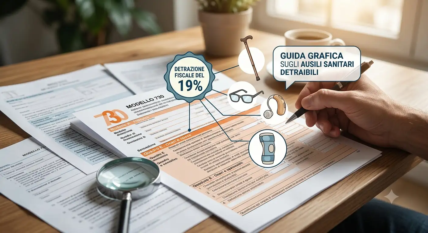 Guida grafica sulla detrazione fiscale del 19 percento per ausili sanitari nel modello 730
