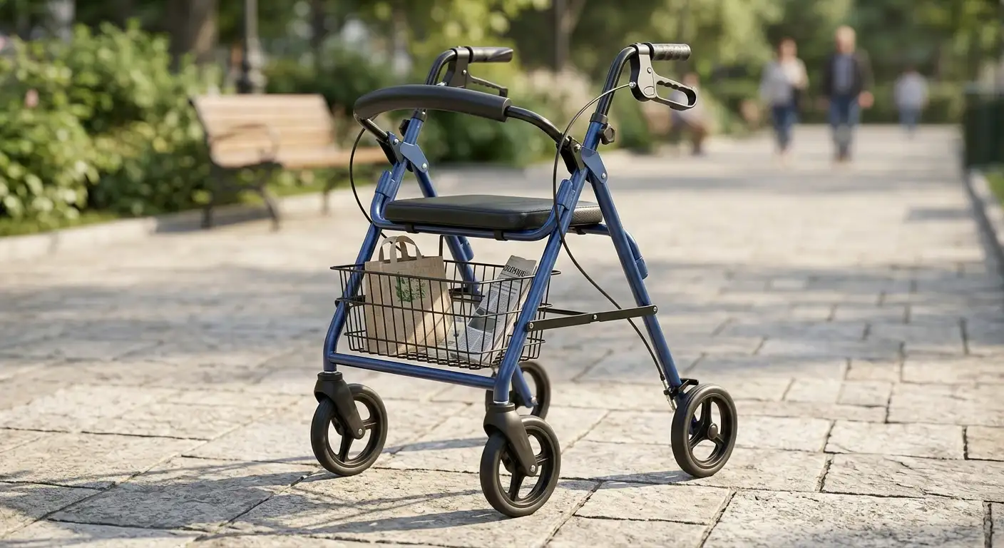 Rollator pieghevole con seduta e cestino, un pratico ausilio per la mobilità a meno di 200 euro.