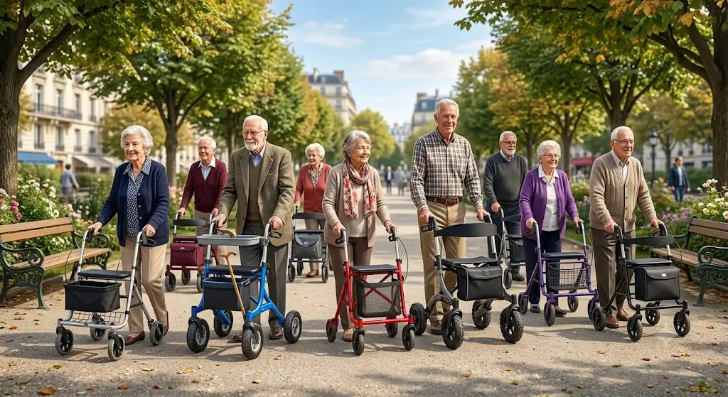 Comparatif visuel des meilleurs rollators 4 roues disponibles en France pour personnes âgées. (meilleur rollator France)