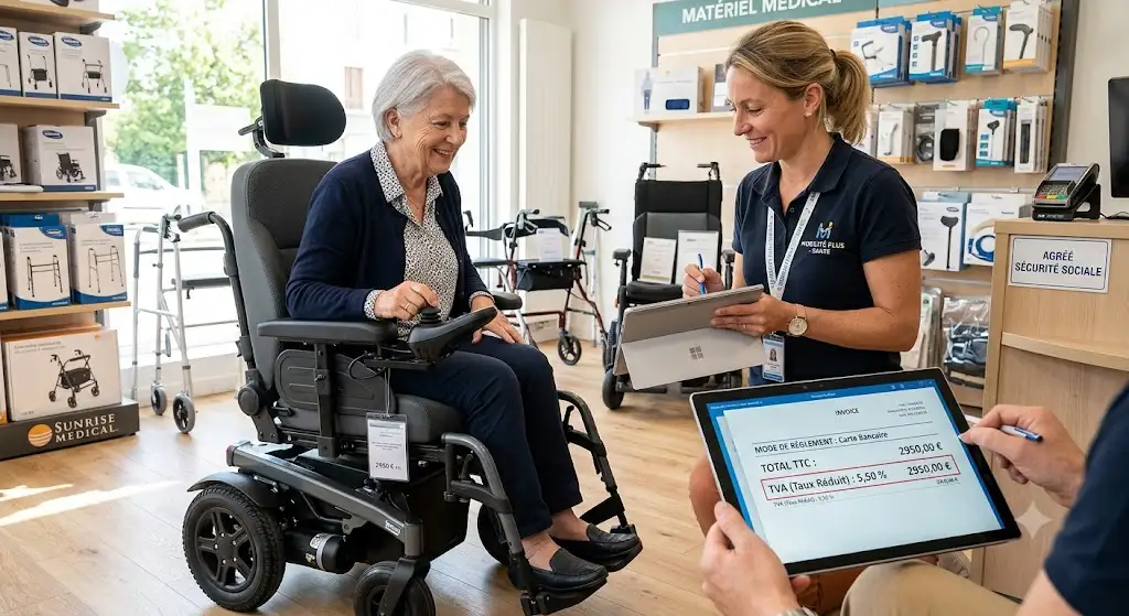 Taux de TVA réduite à 5,5 % appliqué à l'achat d'un fauteuil roulant en France. (TVA réduite fauteuil roulant)