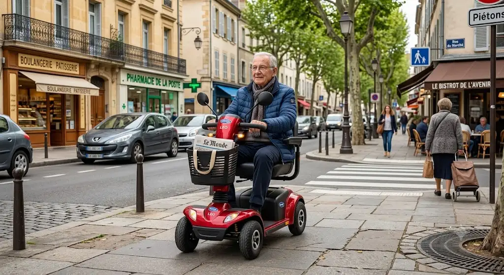 Avis sur le scooter électrique Invacare pour senior testé sur un trottoir urbain en France. (scooter électrique Invacare avis)