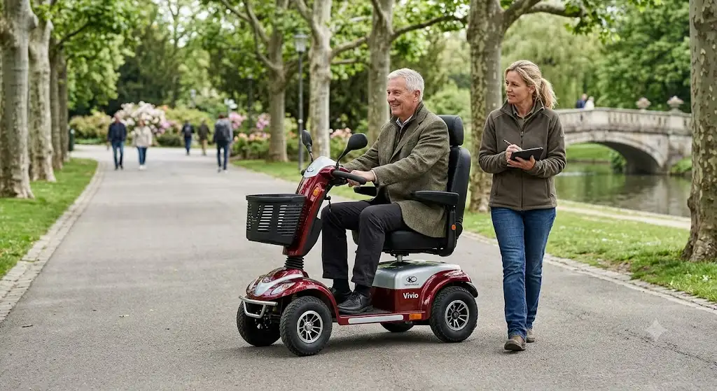 scooter électrique Kymco Healthcare avis en situation extérieure pour un test et avis complet.