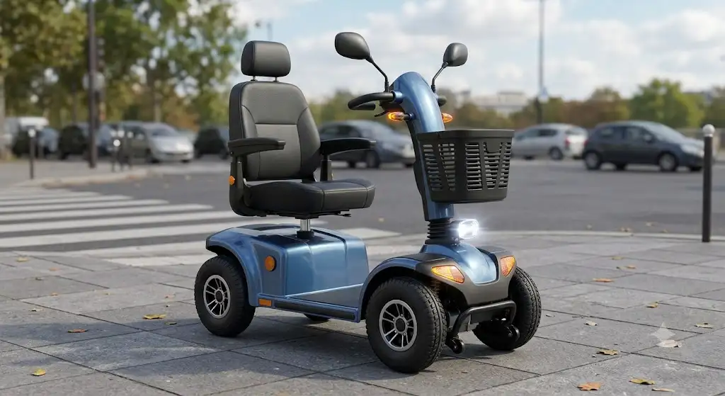 Scooter électrique handicapé homologué route 4 roues avec rétroviseurs et feux de signalisation