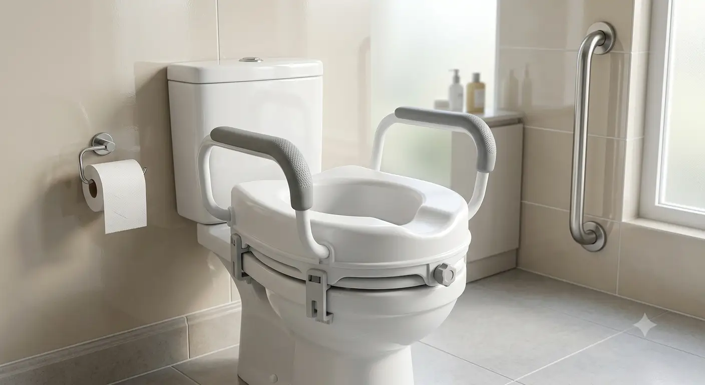 Rialzo wc per anziani ergonomico con braccioli e sistema di fissaggio sicuro per bagno accessibile