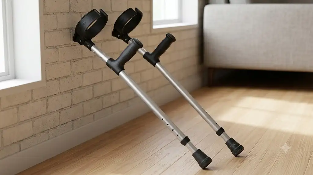 Paire de canne anglaise béquille réglables en aluminium pour adulte avec poignée ergonomique.