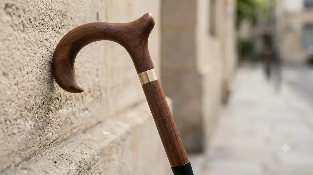 Canne de marche design élégante en bois noble avec poignée courbée ergonomique pour adulte
