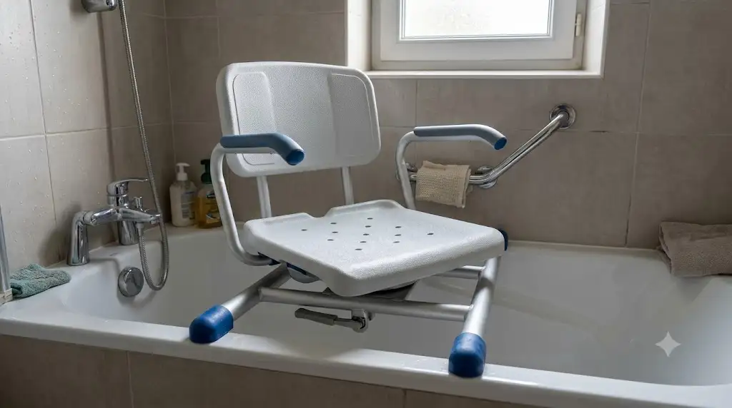 Siège de baignoire senior pivotant avec accoudoirs pour faciliter la toilette en toute sécurité