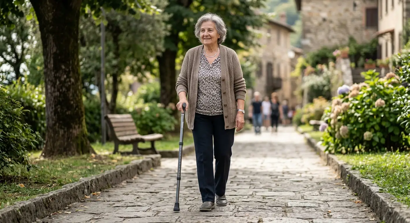 Bastone regolabile anziani in alluminio leggero con impugnatura ergonomica antiscivolo