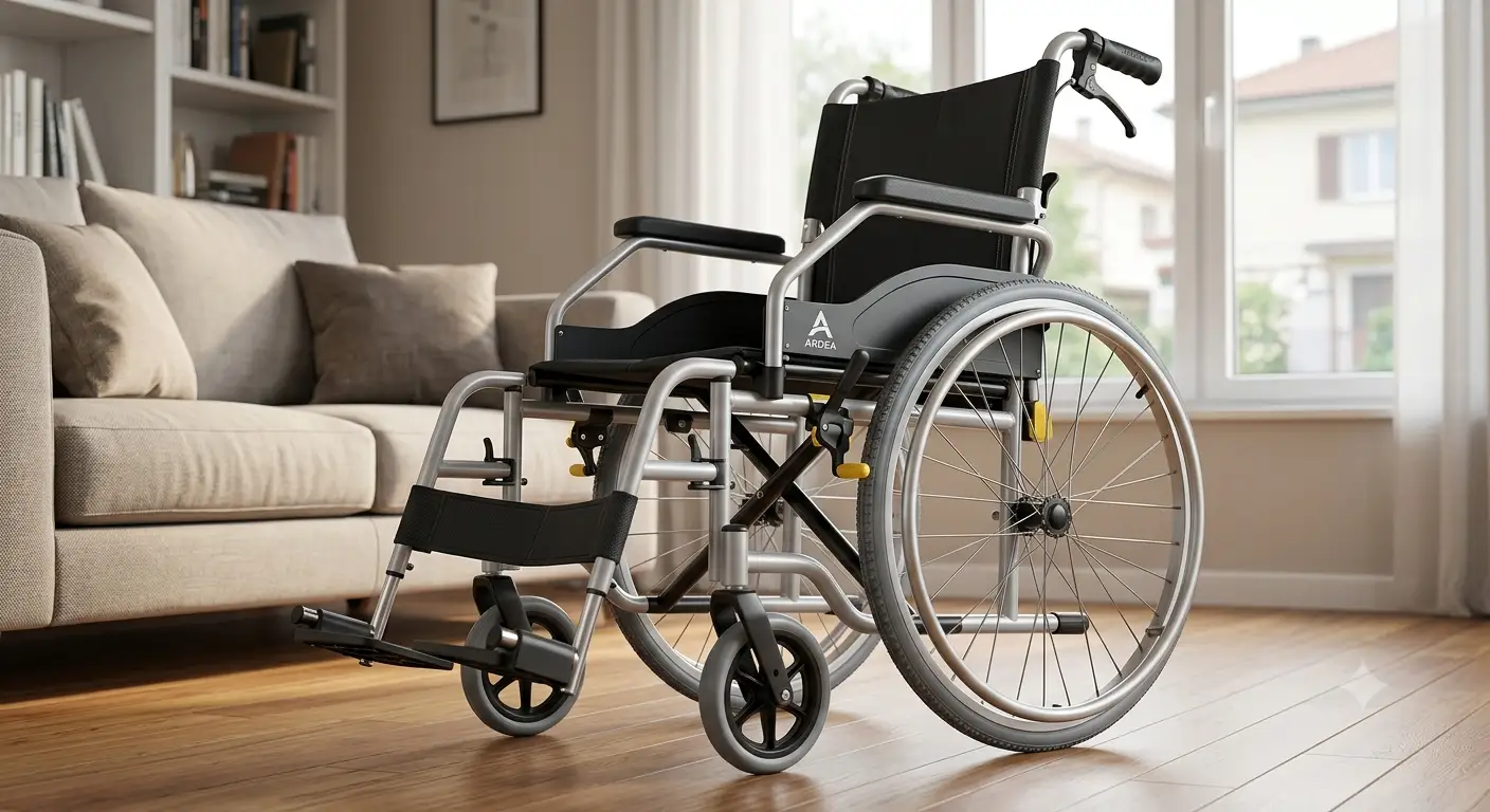 Carrozzina Ardea pieghevole in alluminio per disabili e anziani con telaio leggero