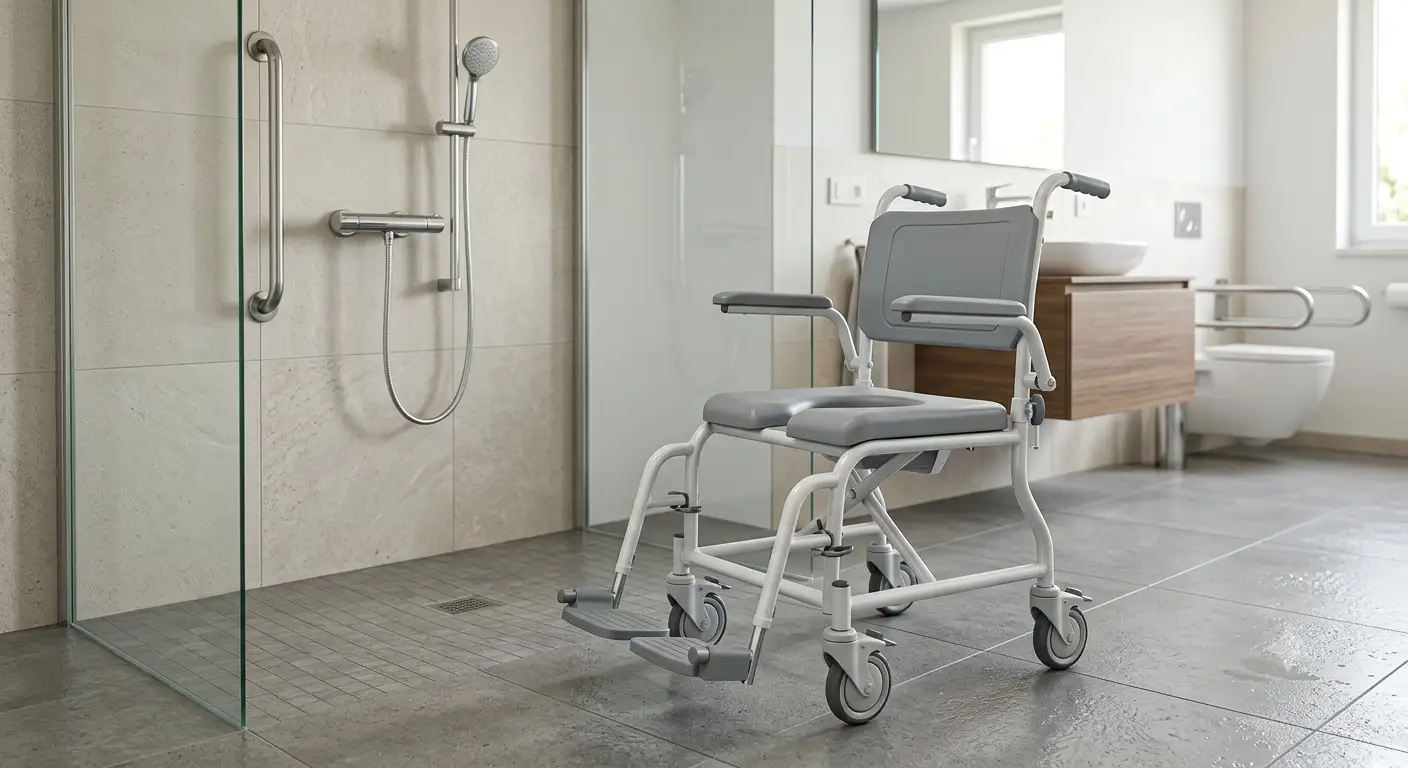 carrozzina da doccia per disabili e anziani in un bagno moderno accessibile
