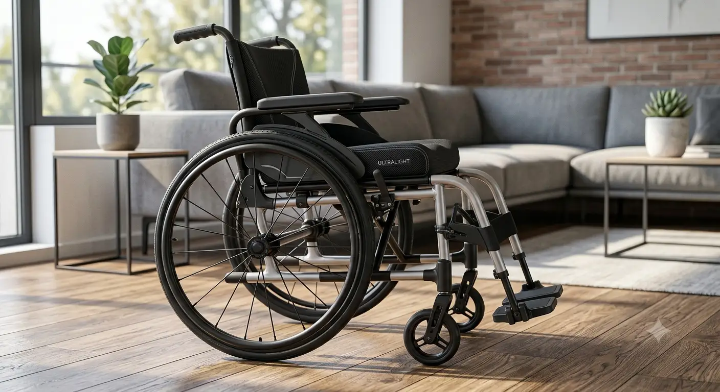 Carrozzina premium pieghevole ultra leggera in alluminio con telaio dal design moderno