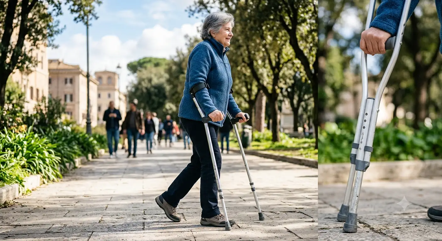 Stampelle ascellari in alluminio leggere ed ergonomiche per supporto alla mobilita